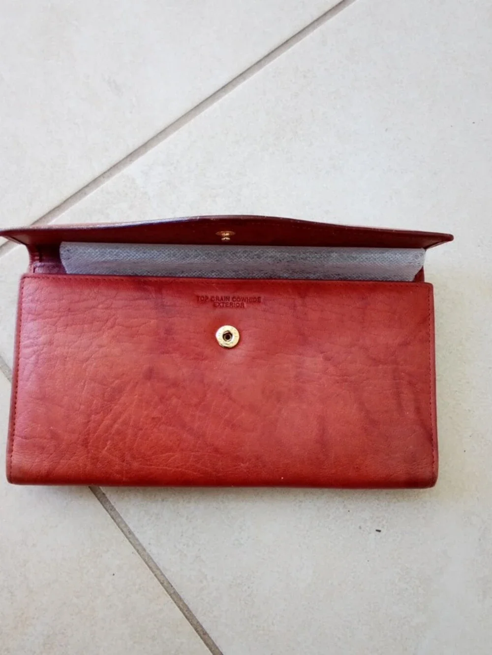 Fold-Open Leather Clasp Wallet in Brown